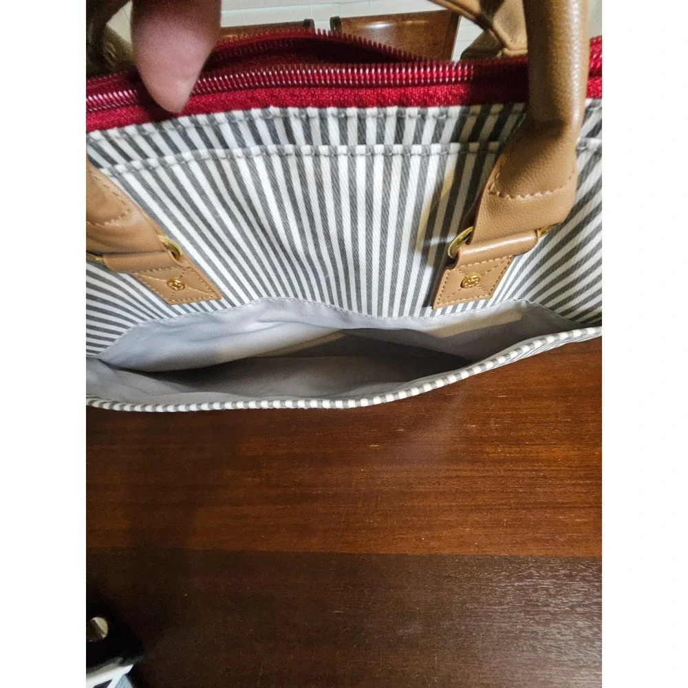 Skip Hop Duo Signature Diaper Bag Grey White Stripe Canvas Tote